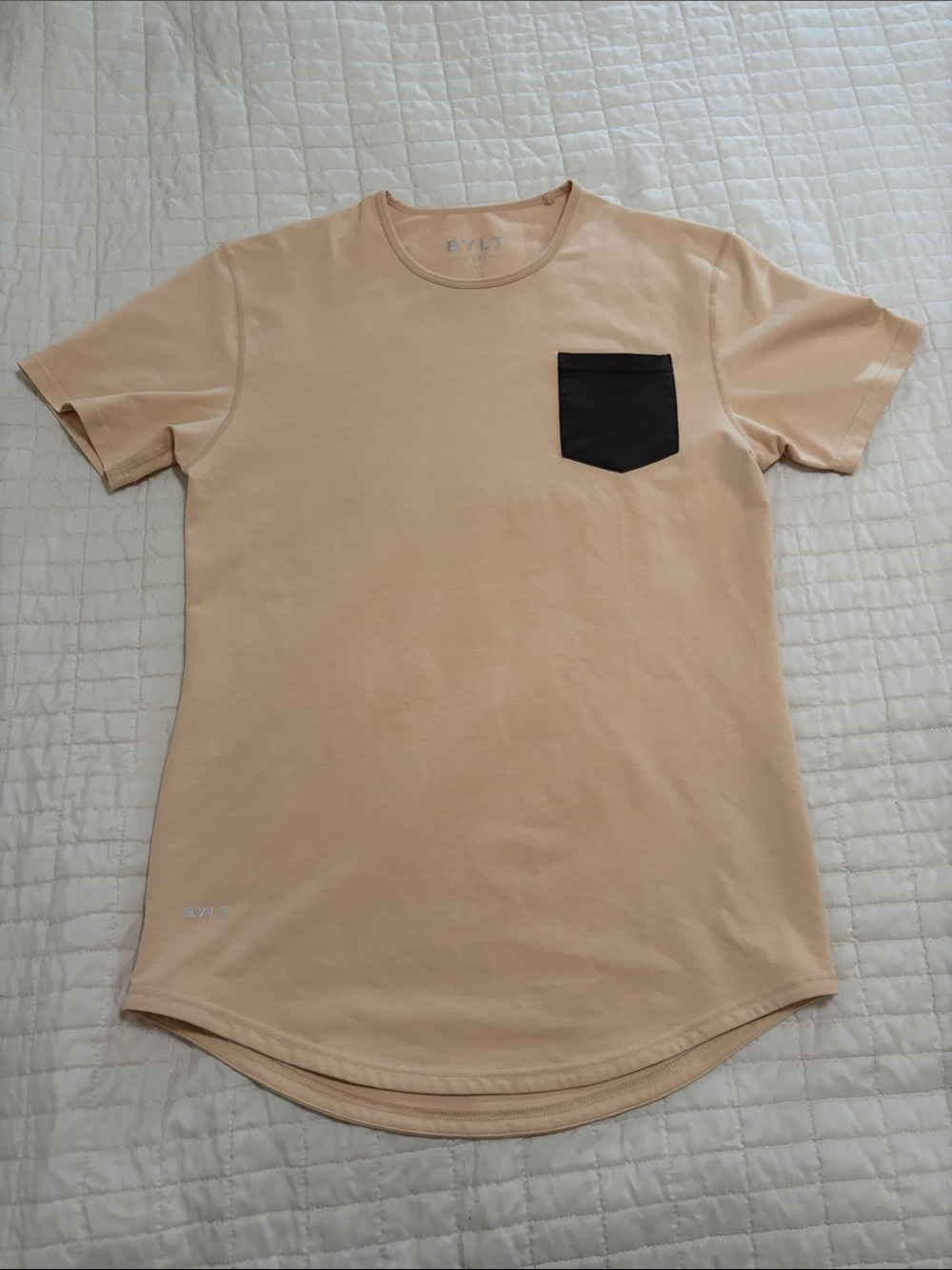 BYLT Basics Beige Short-Sleeve Tee with Black Pocket